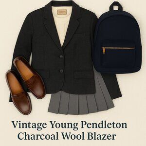 Vintage Young Pendleton 100% Virgin Wool Blazer Charcoal Gray Tailored Jacket L